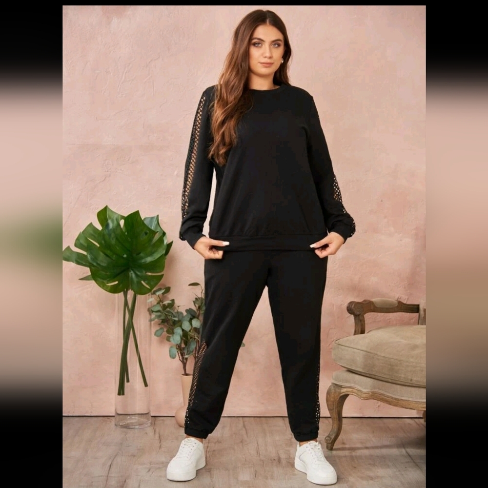 Shein Two Piece Black Sweatsuit 3X